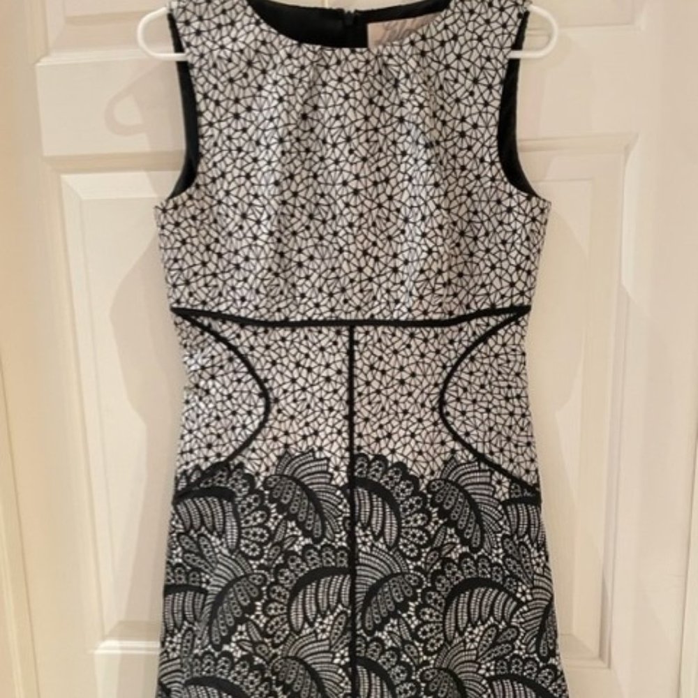 Lela Rose Midi Dress, Black and White Pattern, Size 8